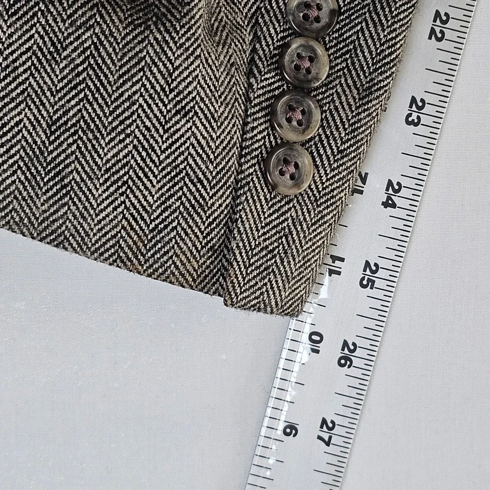 Jos A Bank 100% Silk Herringbone Blazer Sport Coat Grey White Mens 46L USA Made